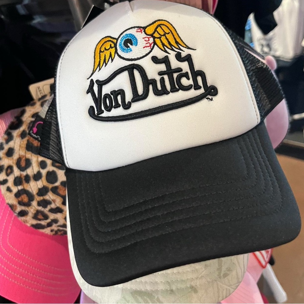 Von Dutch Black and White Trucker Hat with Iconic Logo